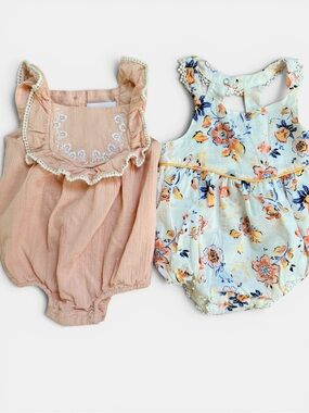 Baby Girl Romper Bundle Tommy Bahama Shabby Chic Floral Peach Size 3-6 Months